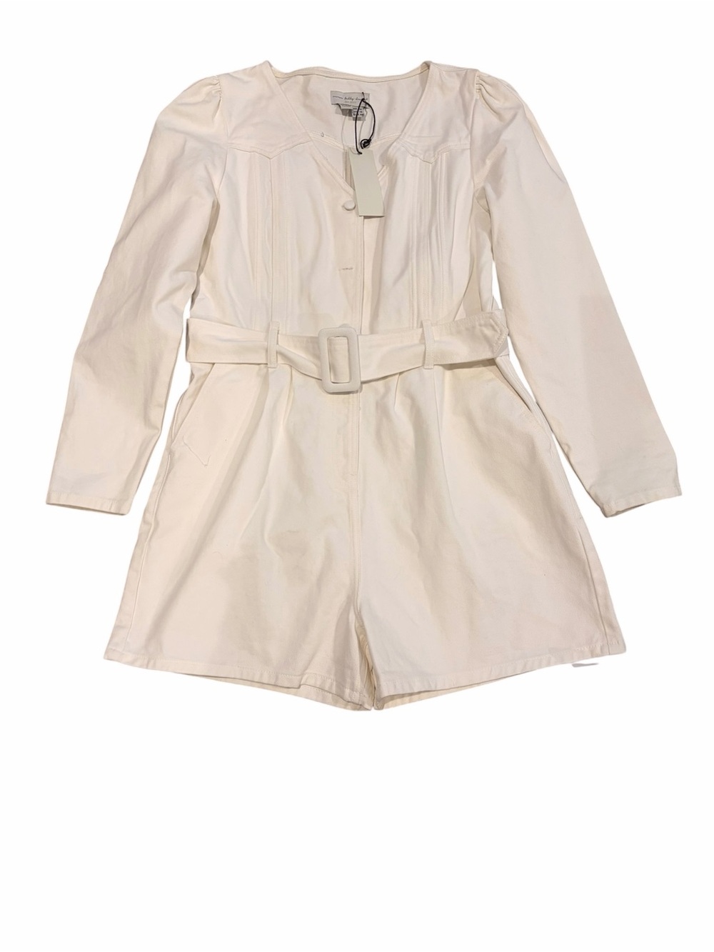 Never Fully Dressed Cream Long-Sleeve Belted Romper